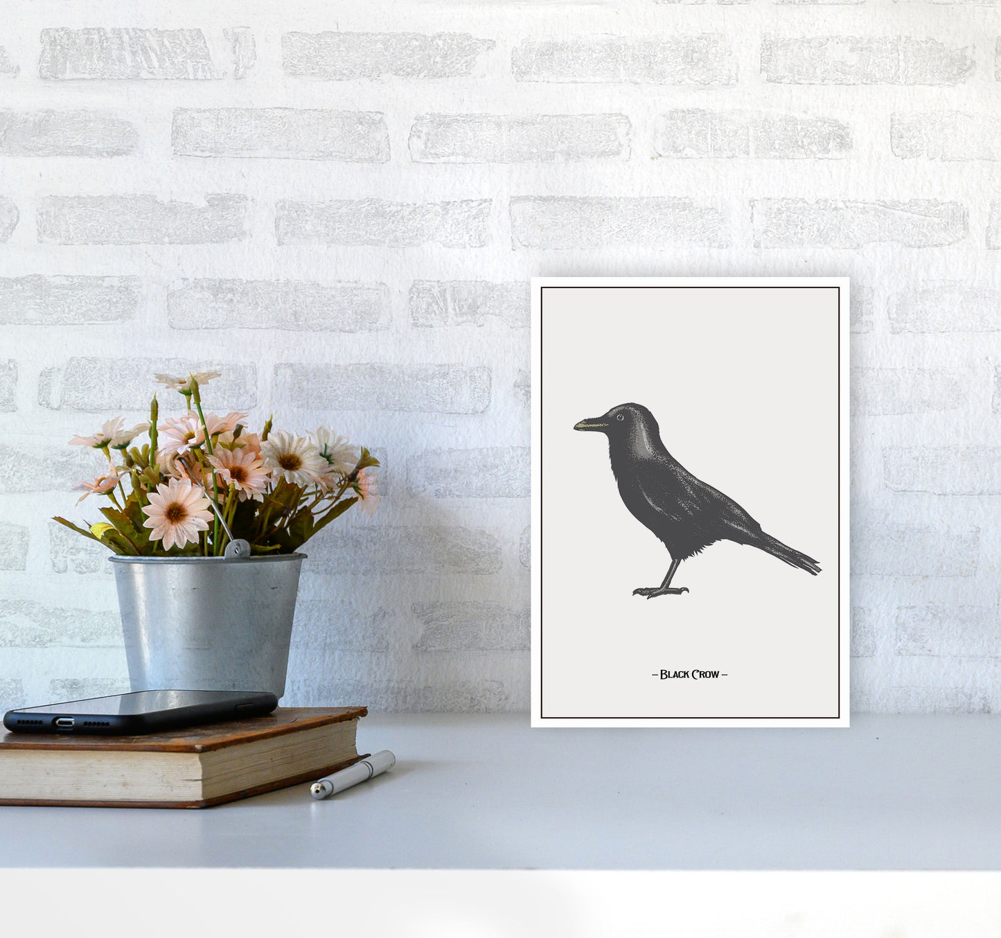 The Black Crow Art Print by Jason Stanley A4 Black Frame