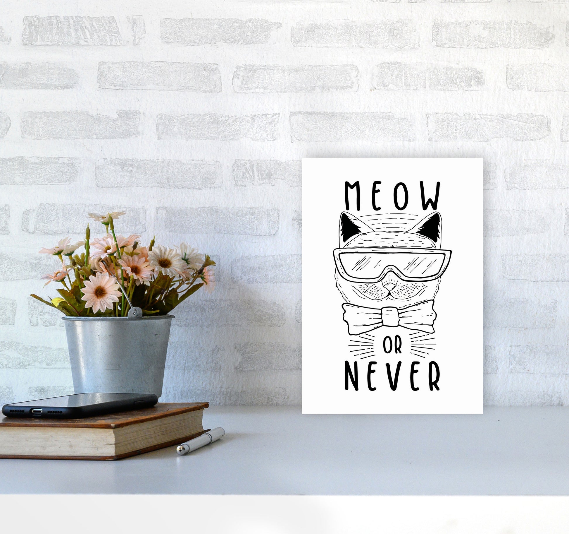 Meow Or Never Art Print by Jason Stanley A4 Black Frame