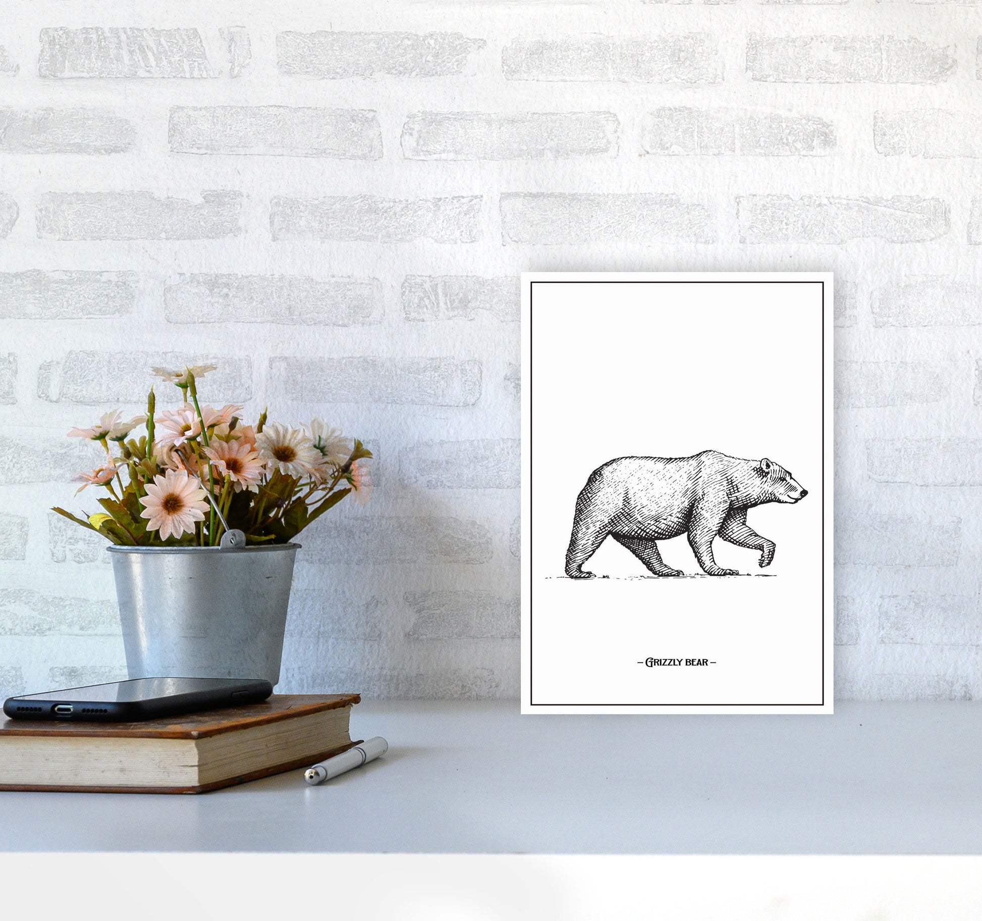 Grizzly Bear Art Print by Jason Stanley A4 Black Frame