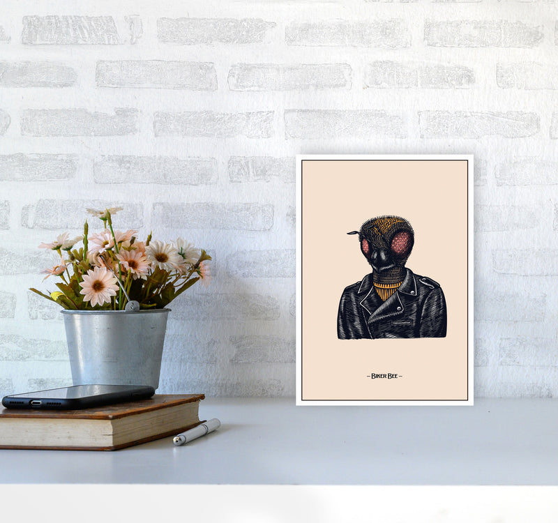 Biker Bee Art Print by Jason Stanley A4 Black Frame