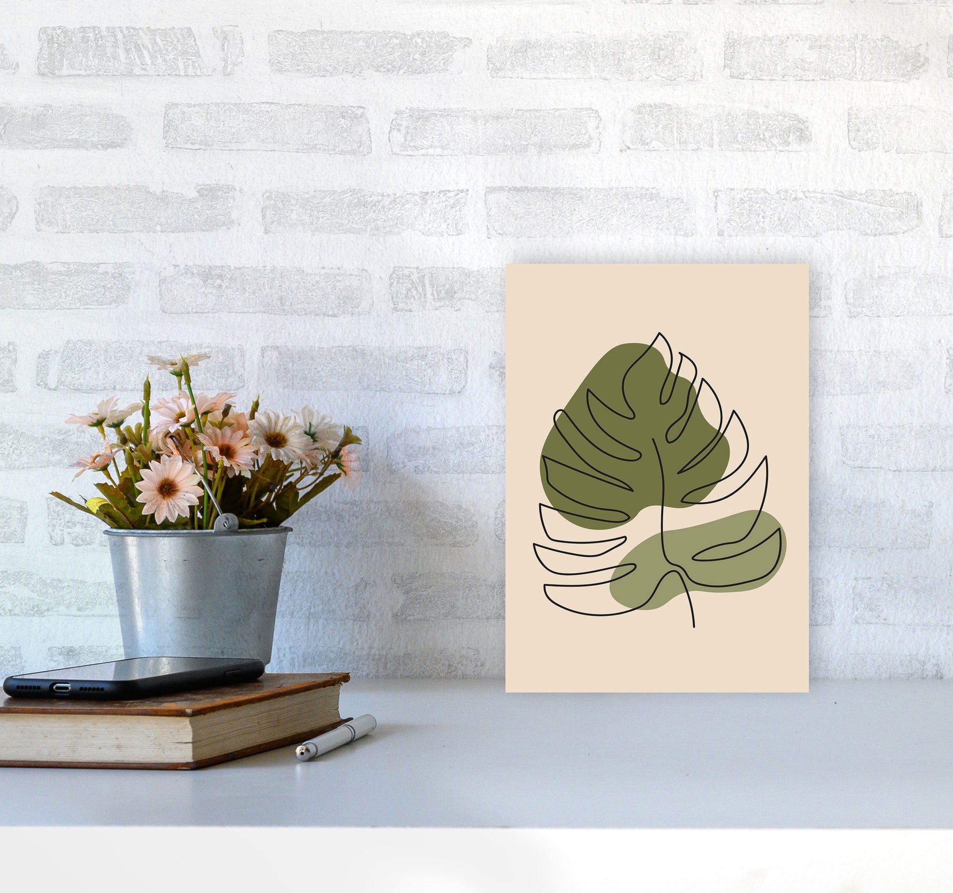 Abstract One Line Leaf Drawing II Art Print by Jason Stanley A4 Black Frame