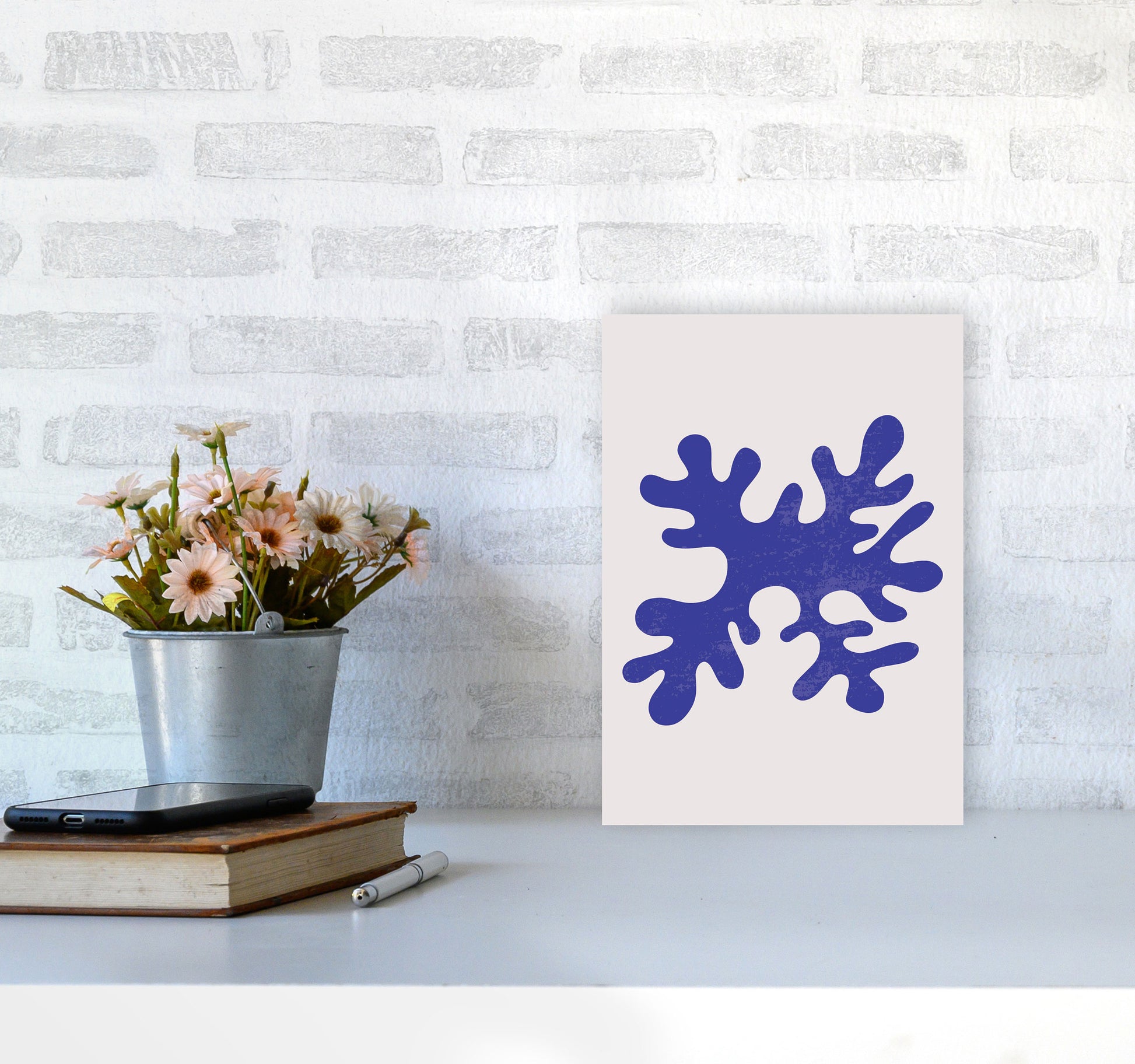 Abstract Blue Algae Art Print by Jason Stanley A4 Black Frame