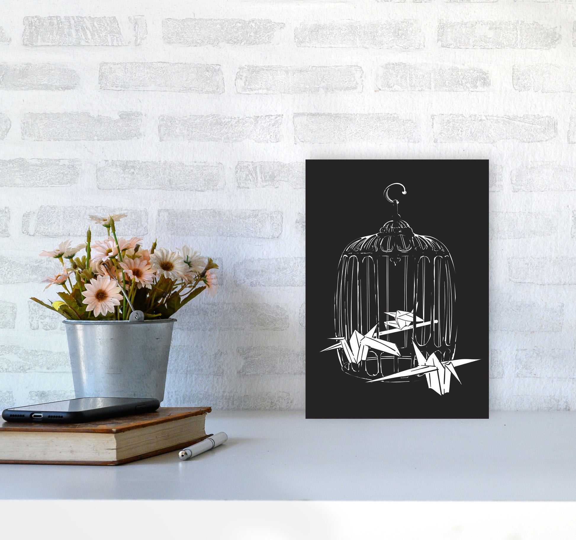 Origami Birds Art Print by Jason Stanley A4 Black Frame