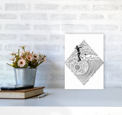 Surfer Line Drawing Art Print by Jason Stanley A4 Black Frame