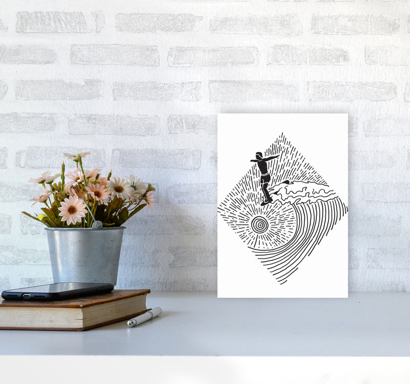 Surfer Line Drawing Art Print by Jason Stanley A4 Black Frame