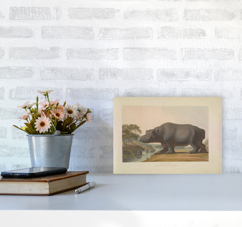 Vintage Hippo Illustration Art Print by Jason Stanley A4 Black Frame