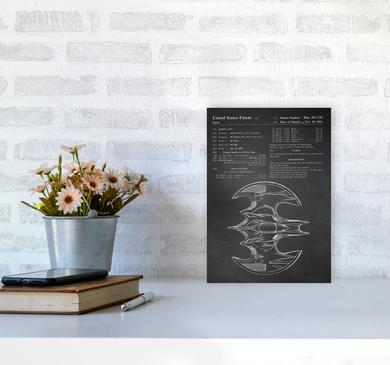 Batwing Patent Side View- Chalkboard Art Print by Jason Stanley A4 Black Frame