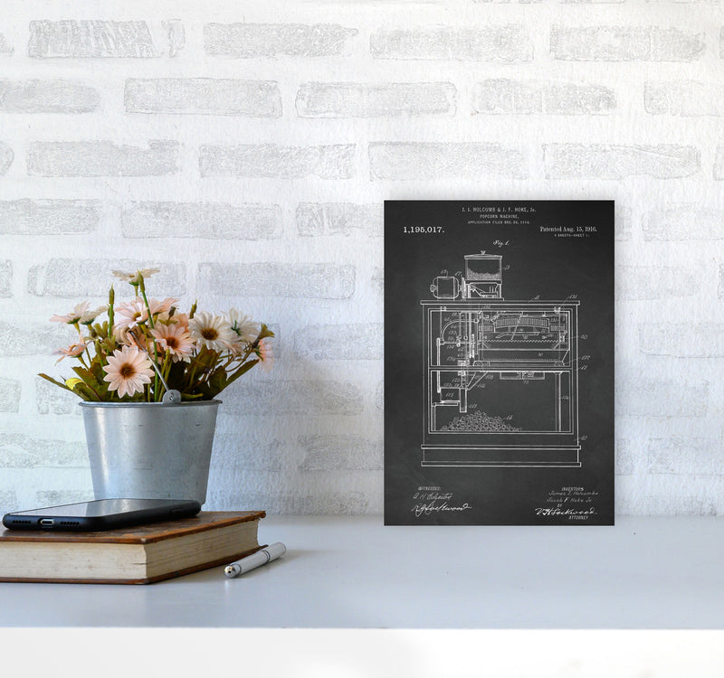 Popcorn Machine Patent- Chalkboard Art Print by Jason Stanley A4 Black Frame