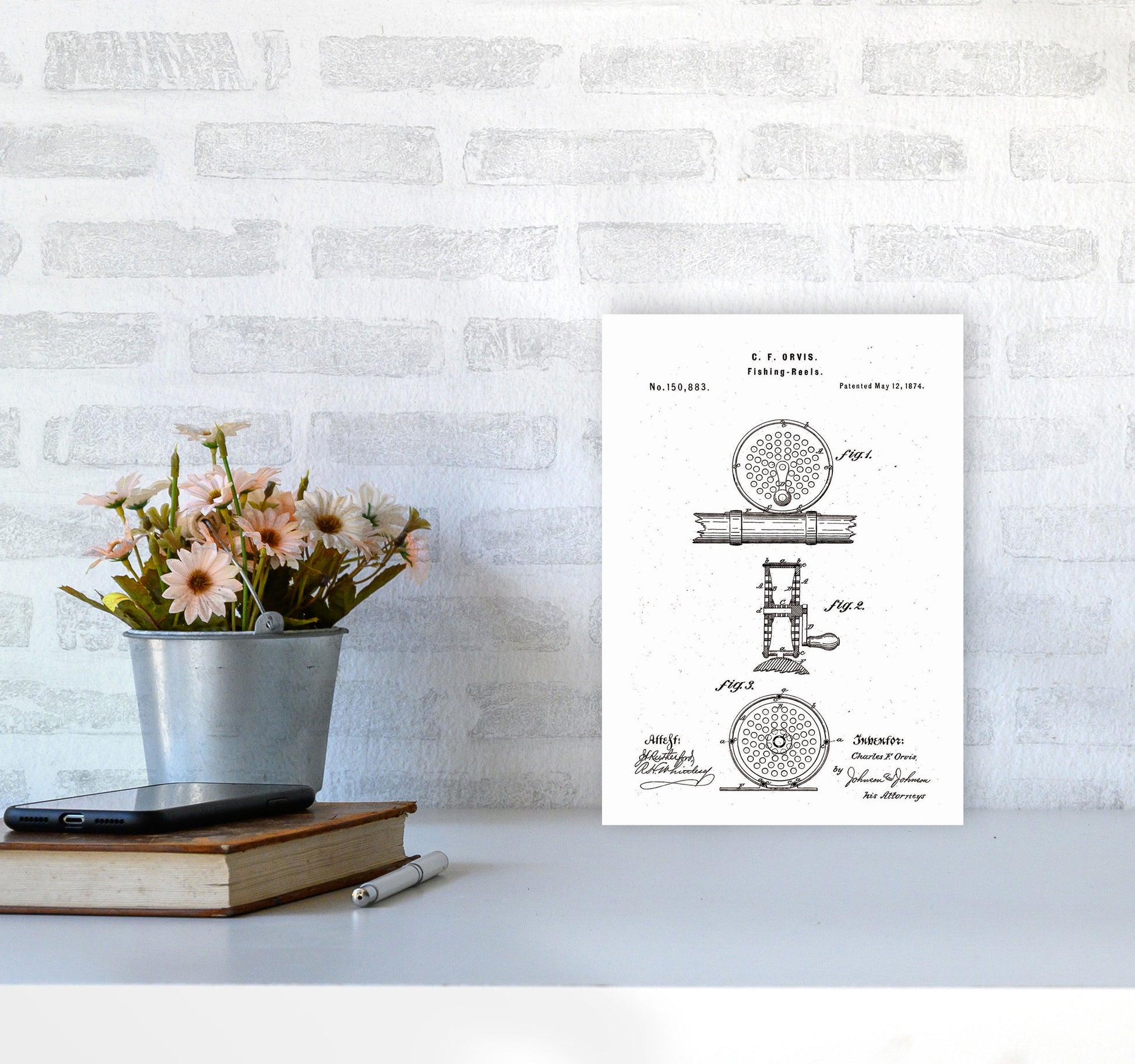 Fly Fishing Reel Patent Art Print by Jason Stanley A4 Black Frame