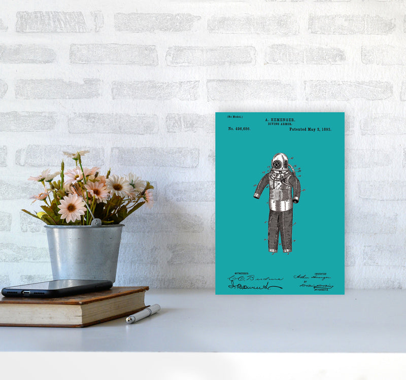 Diving Armor Patent Blue Art Print by Jason Stanley A4 Black Frame