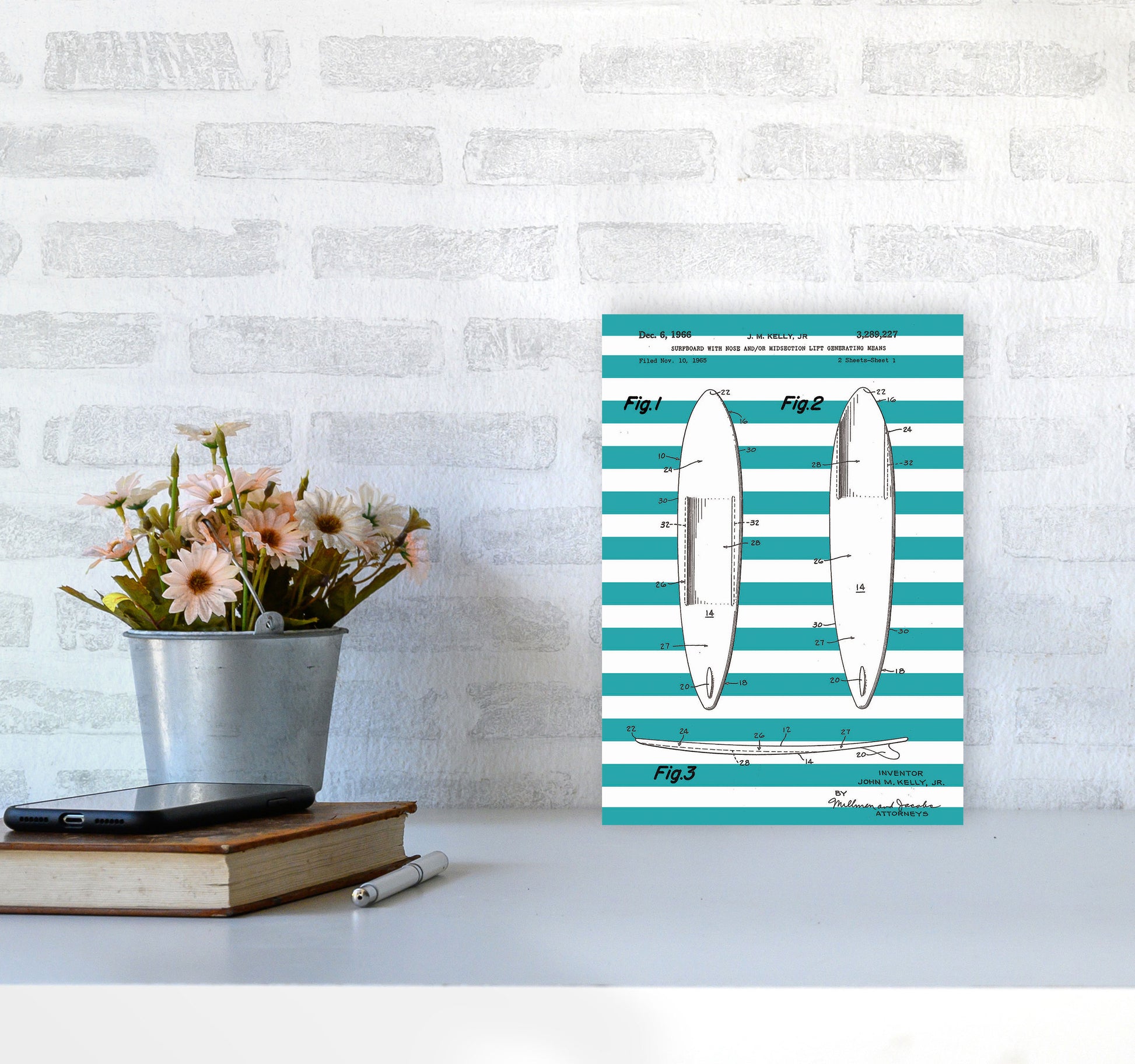 Surfboard Patent Stripe Art Print by Jason Stanley A4 Black Frame