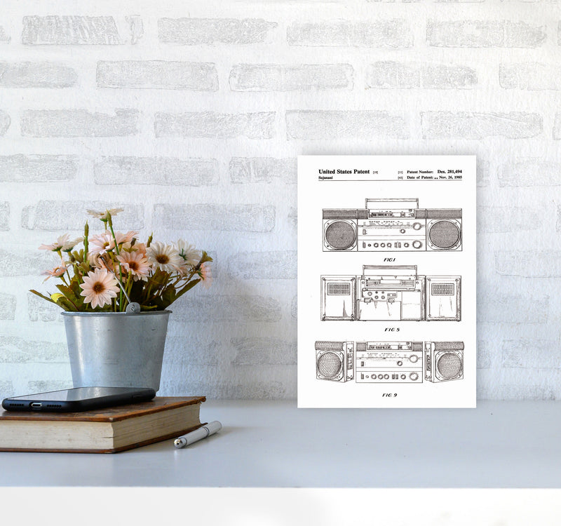 Ghetto Blaster Patent Art Print by Jason Stanley A4 Black Frame