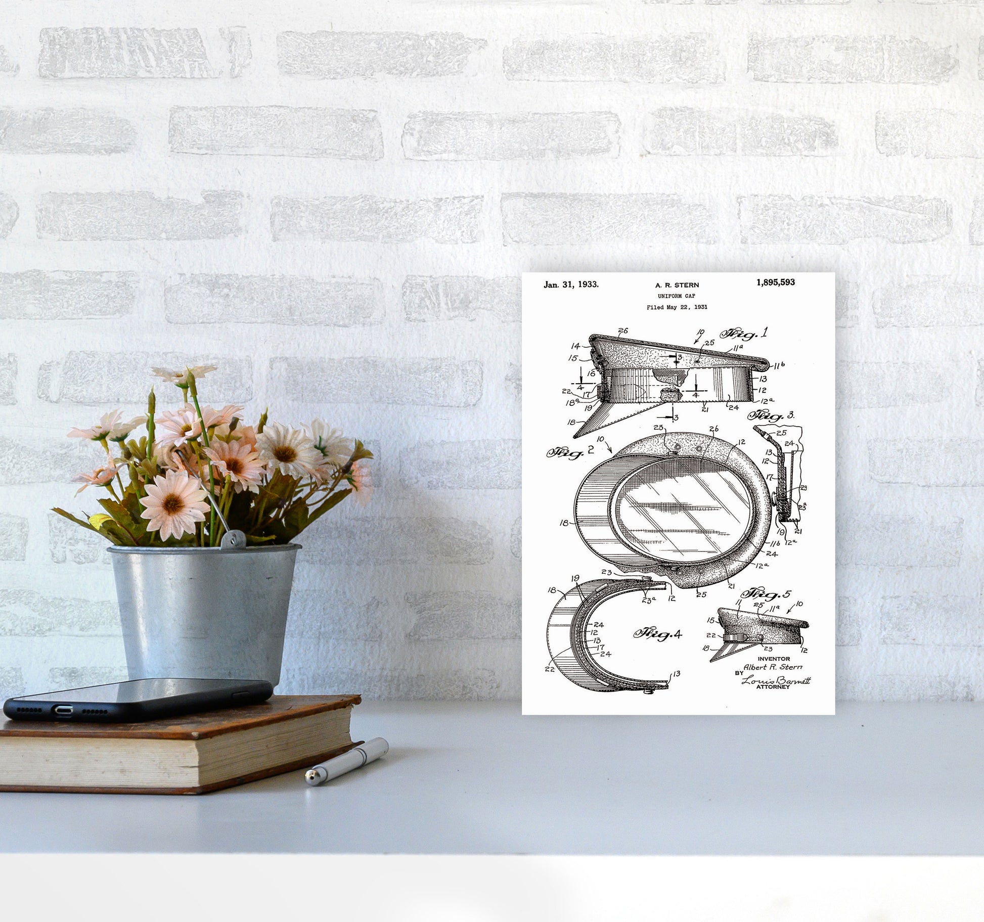 Police Man Hat Patent Art Print by Jason Stanley A4 Black Frame