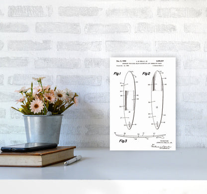 Surfboard Patent White Art Print by Jason Stanley A4 Black Frame