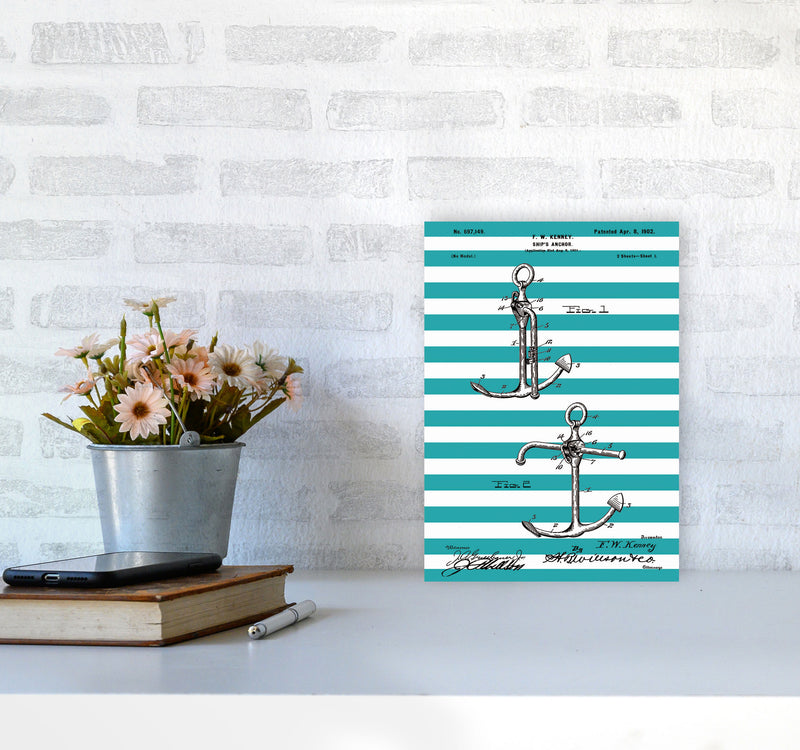 Anchor Patent Stripe Art Print by Jason Stanley A4 Black Frame