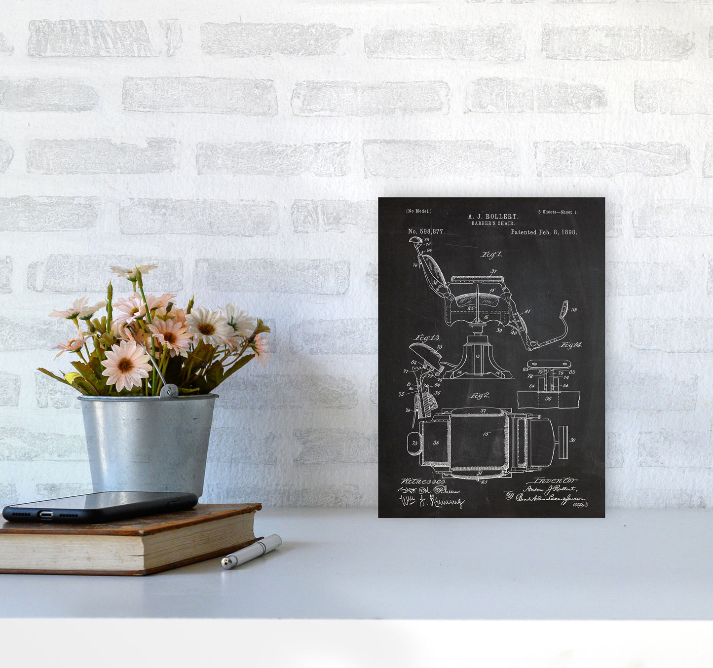 Barber's Chair Patent Art Print by Jason Stanley A4 Black Frame