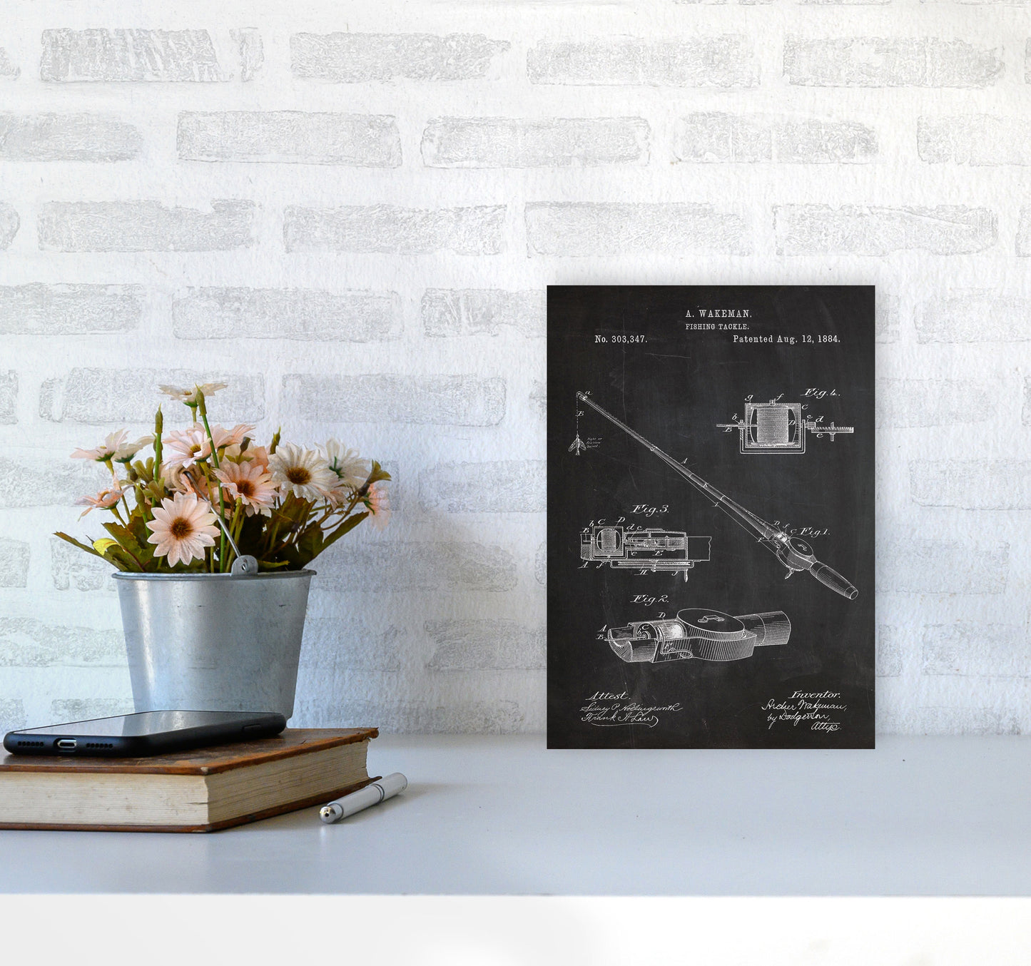 Fishing Rod Patent Art Print by Jason Stanley A4 Black Frame