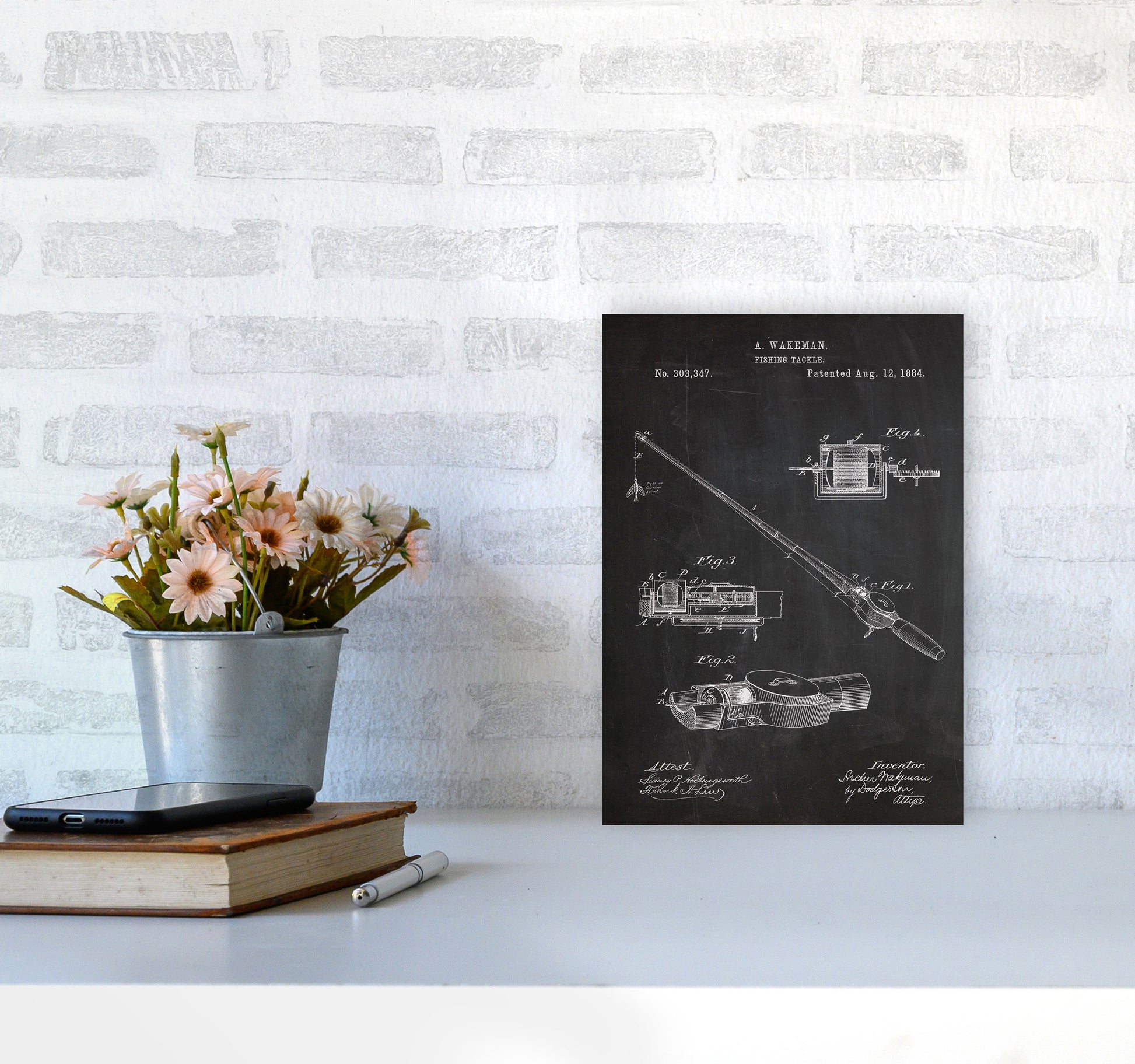 Fishing Rod Patent Art Print by Jason Stanley A4 Black Frame