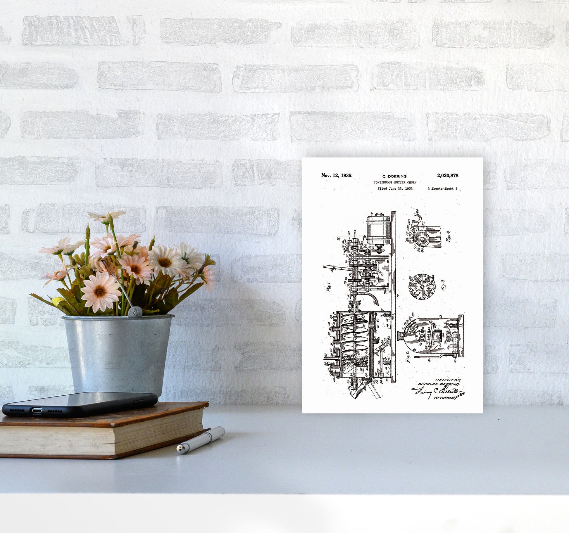 Butter Churn Patent Art Print by Jason Stanley A4 Black Frame