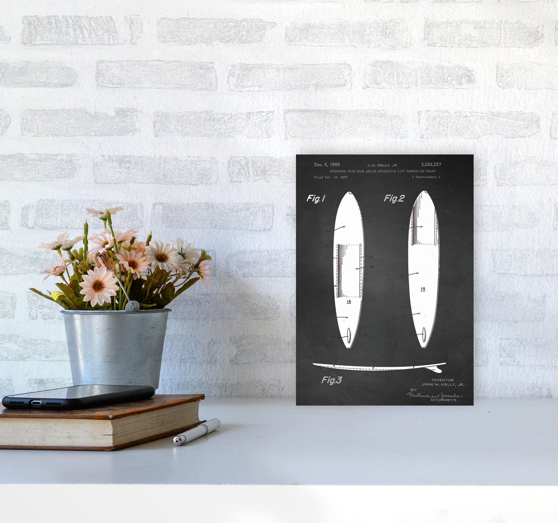 Surfboard Patent 1 Art Print by Jason Stanley A4 Black Frame