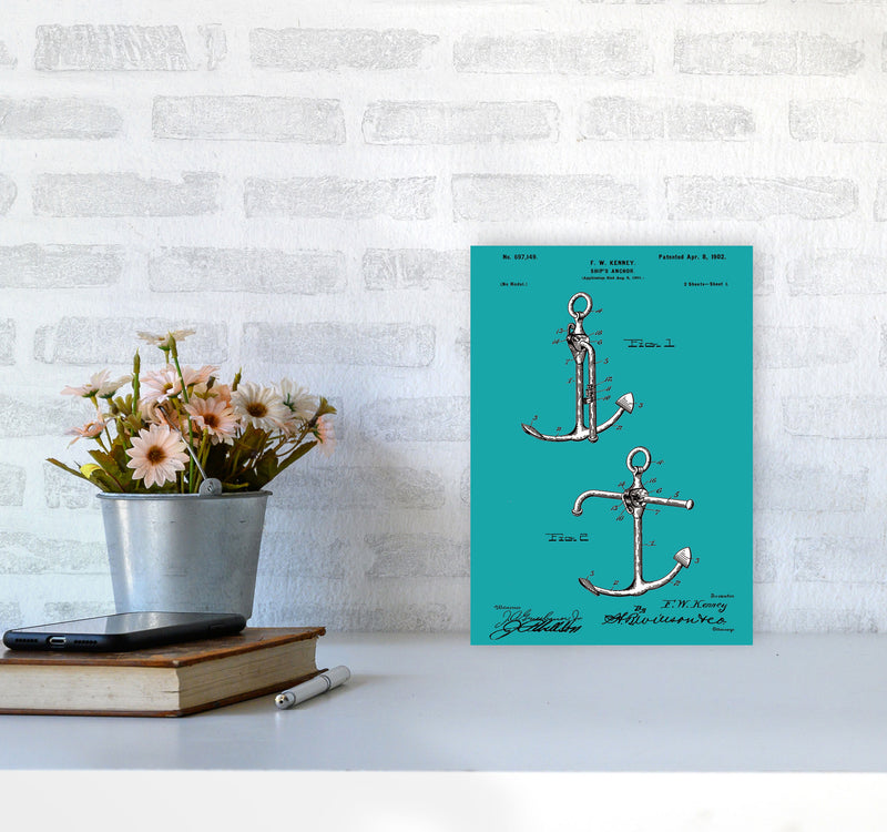 Anchor Patent Blue Art Print by Jason Stanley A4 Black Frame