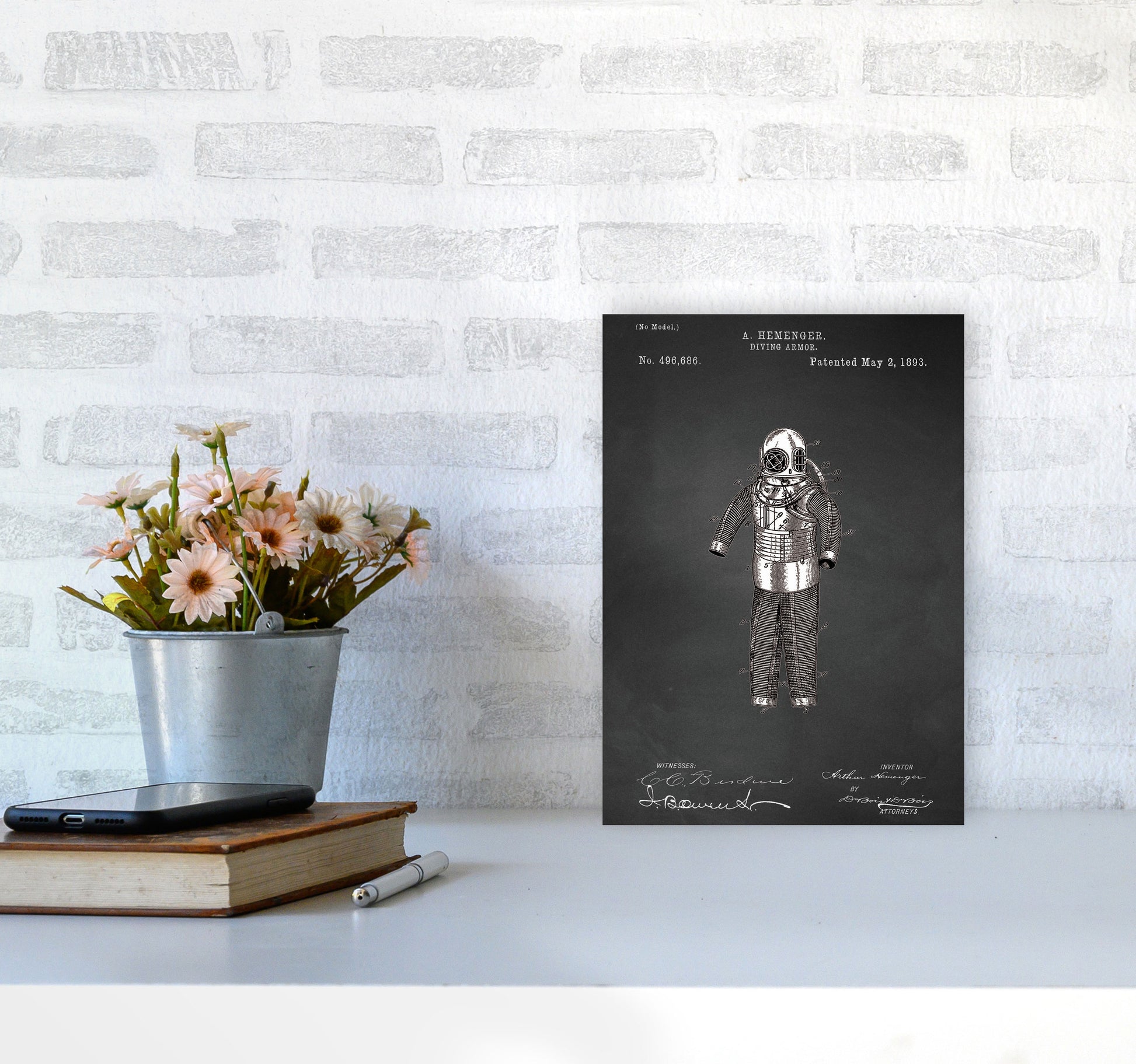 Diving Armor Patent Art Print by Jason Stanley A4 Black Frame