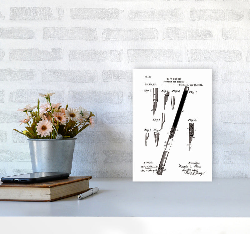 Fountain Pen Patent Art Print by Jason Stanley A4 Black Frame