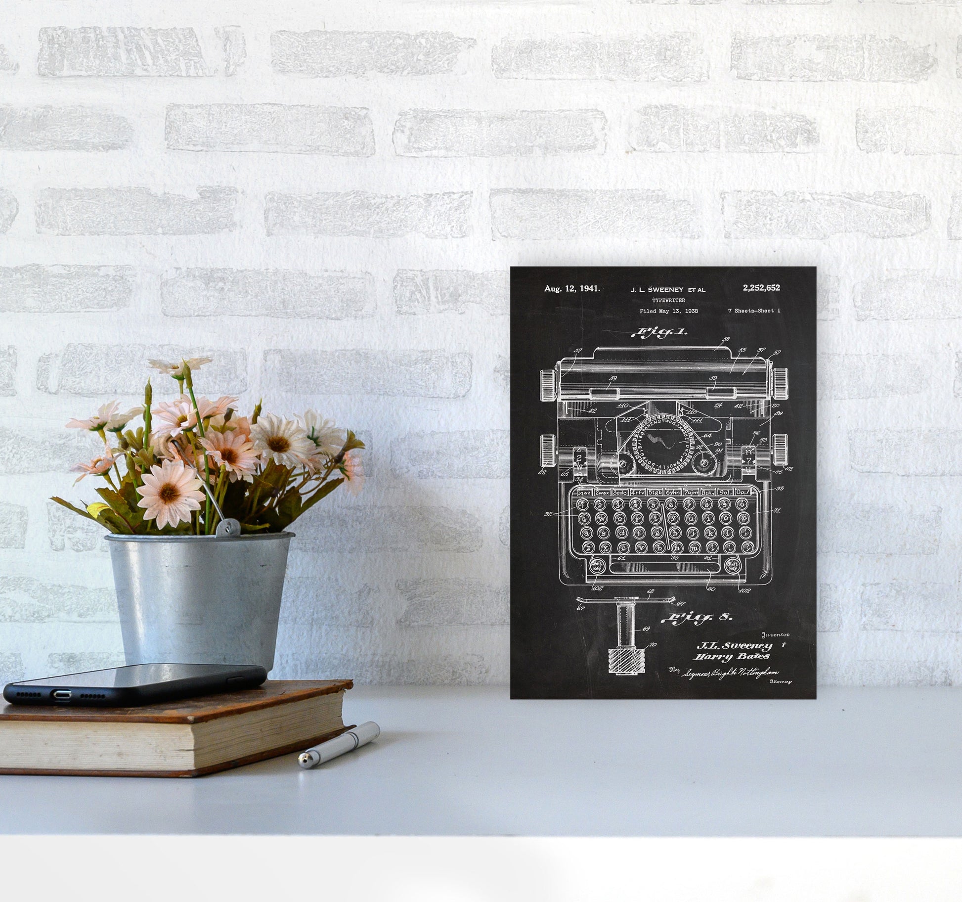 Type Writer Patent Art Print by Jason Stanley A4 Black Frame