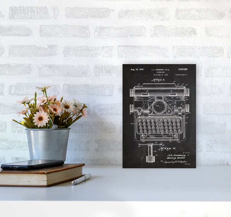 Type Writer Patent Art Print by Jason Stanley A4 Black Frame