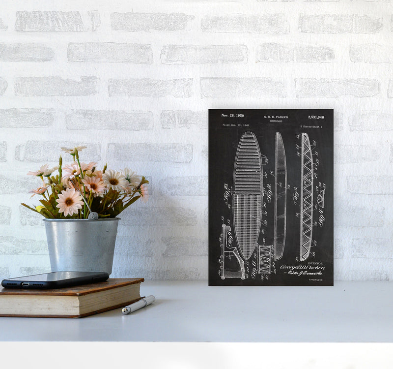 Surfboard Patent Art Print by Jason Stanley A4 Black Frame