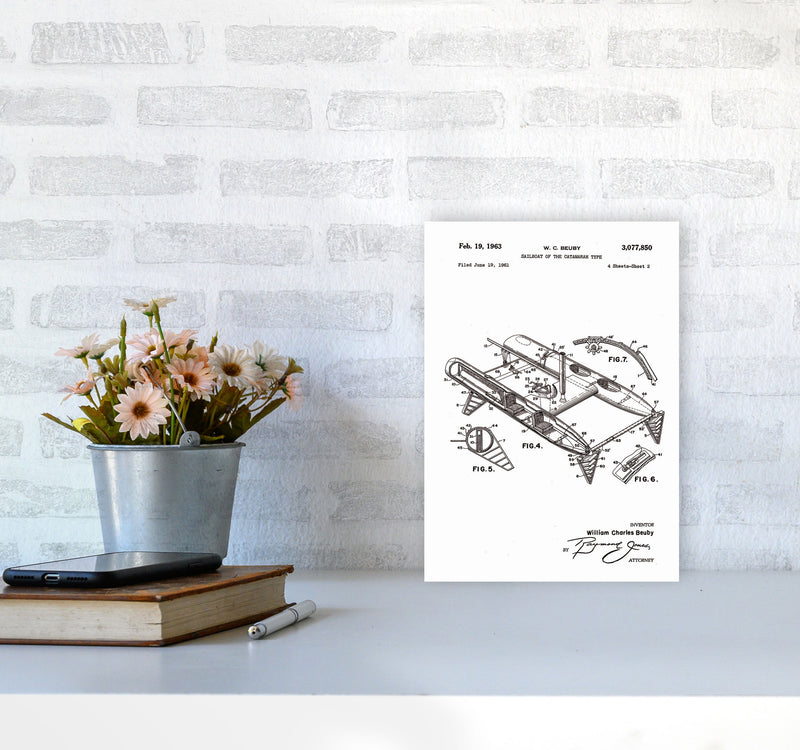 Catamaran Patent Art Print by Jason Stanley A4 Black Frame