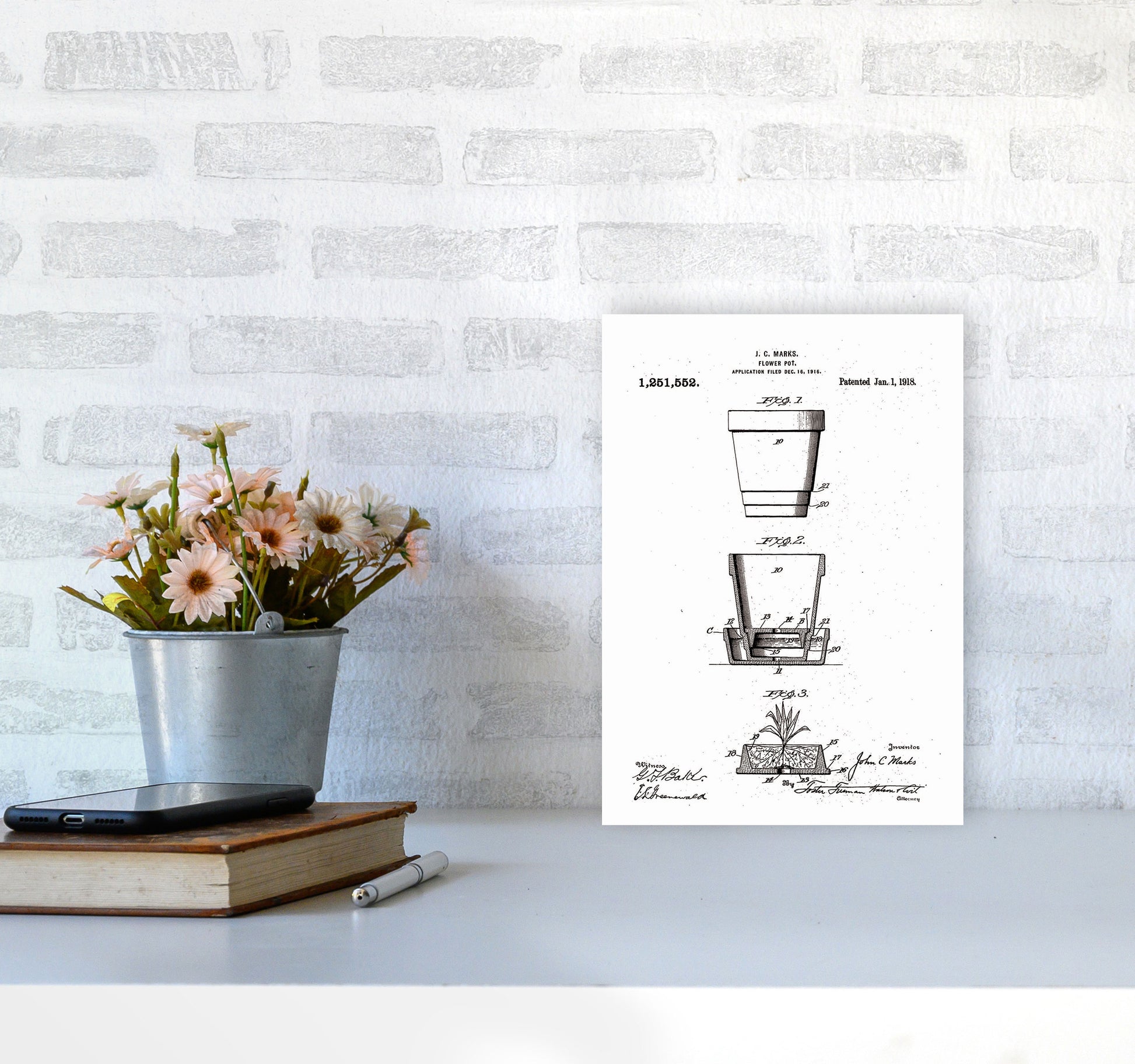 Flower Pot Patent Art Print by Jason Stanley A4 Black Frame