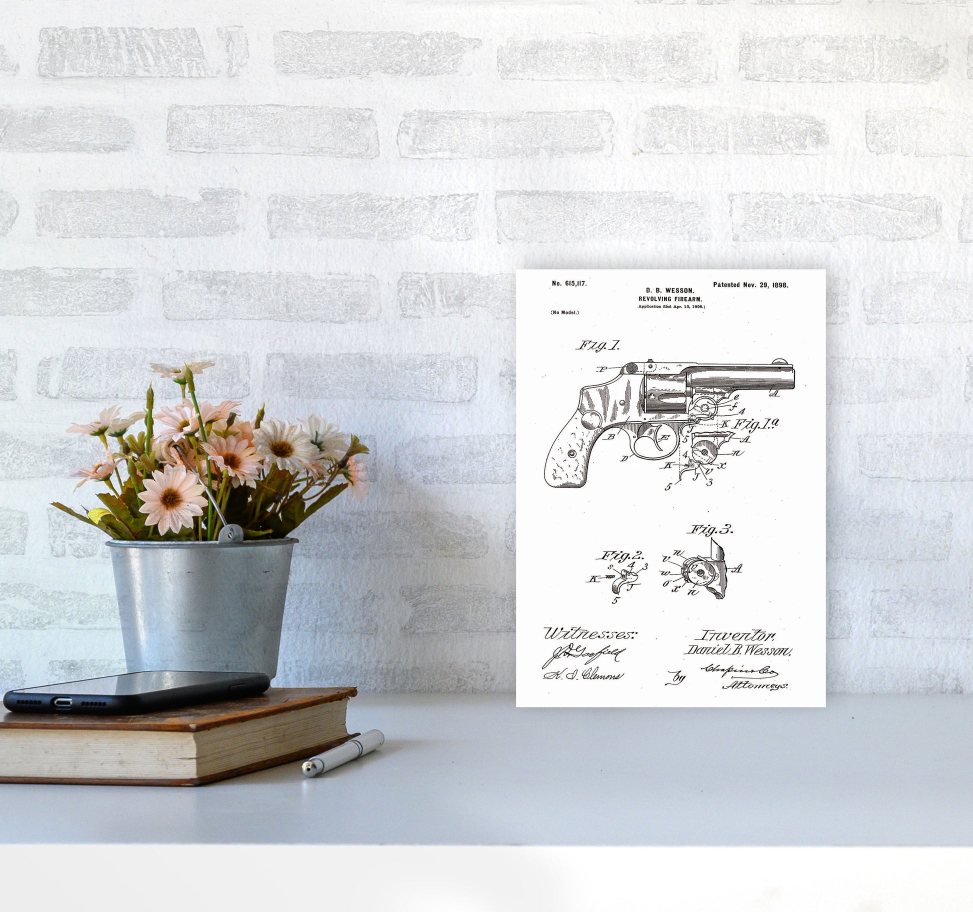 Revolver Patent Art Print by Jason Stanley A4 Black Frame