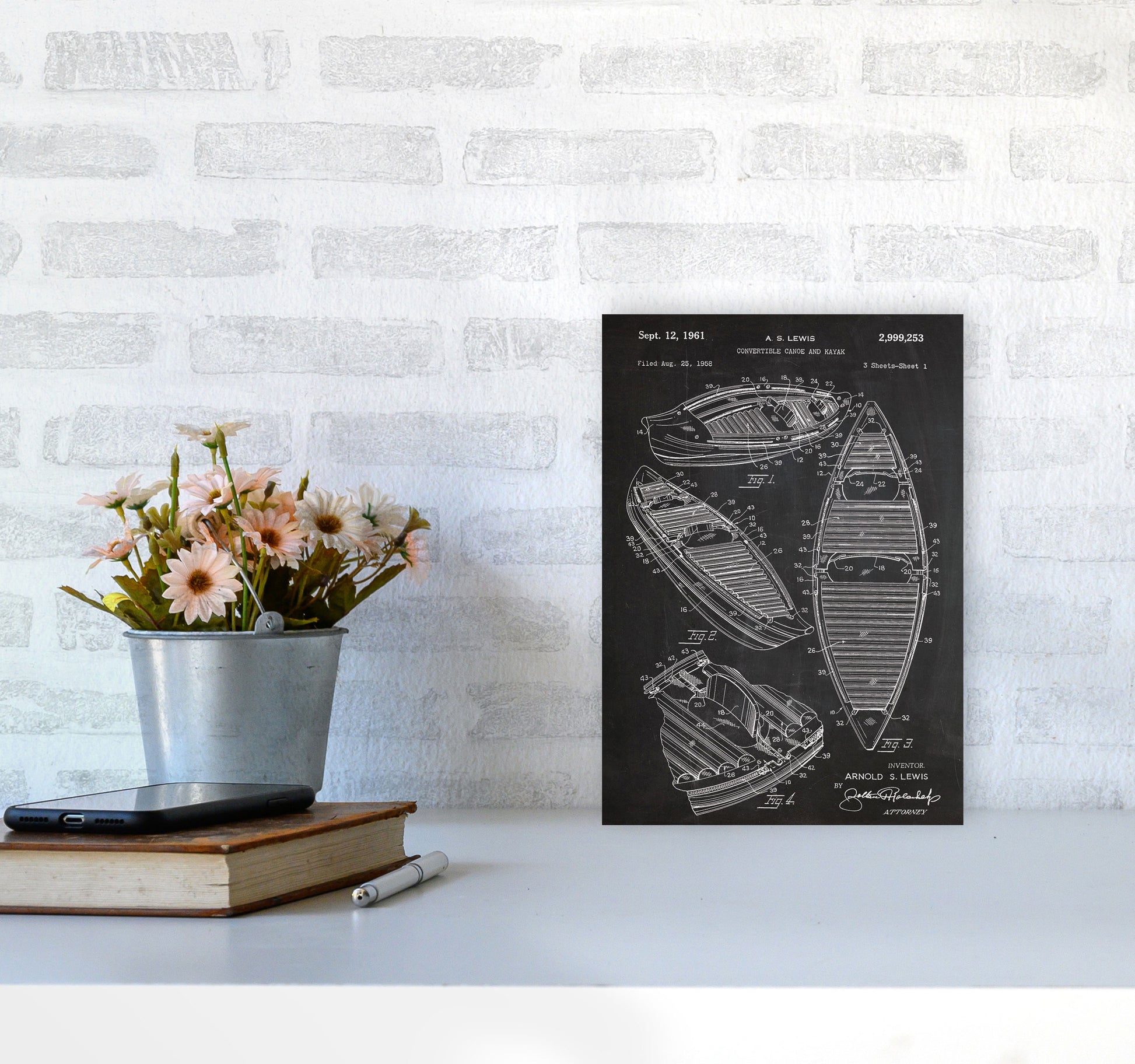 Canoe Patent Art Print by Jason Stanley A4 Black Frame