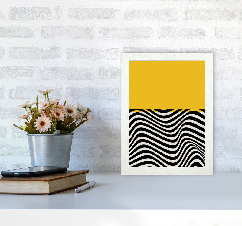 Minimal Abstract Yellow Wave Art Print by Jason Stanley A4 Oak Frame