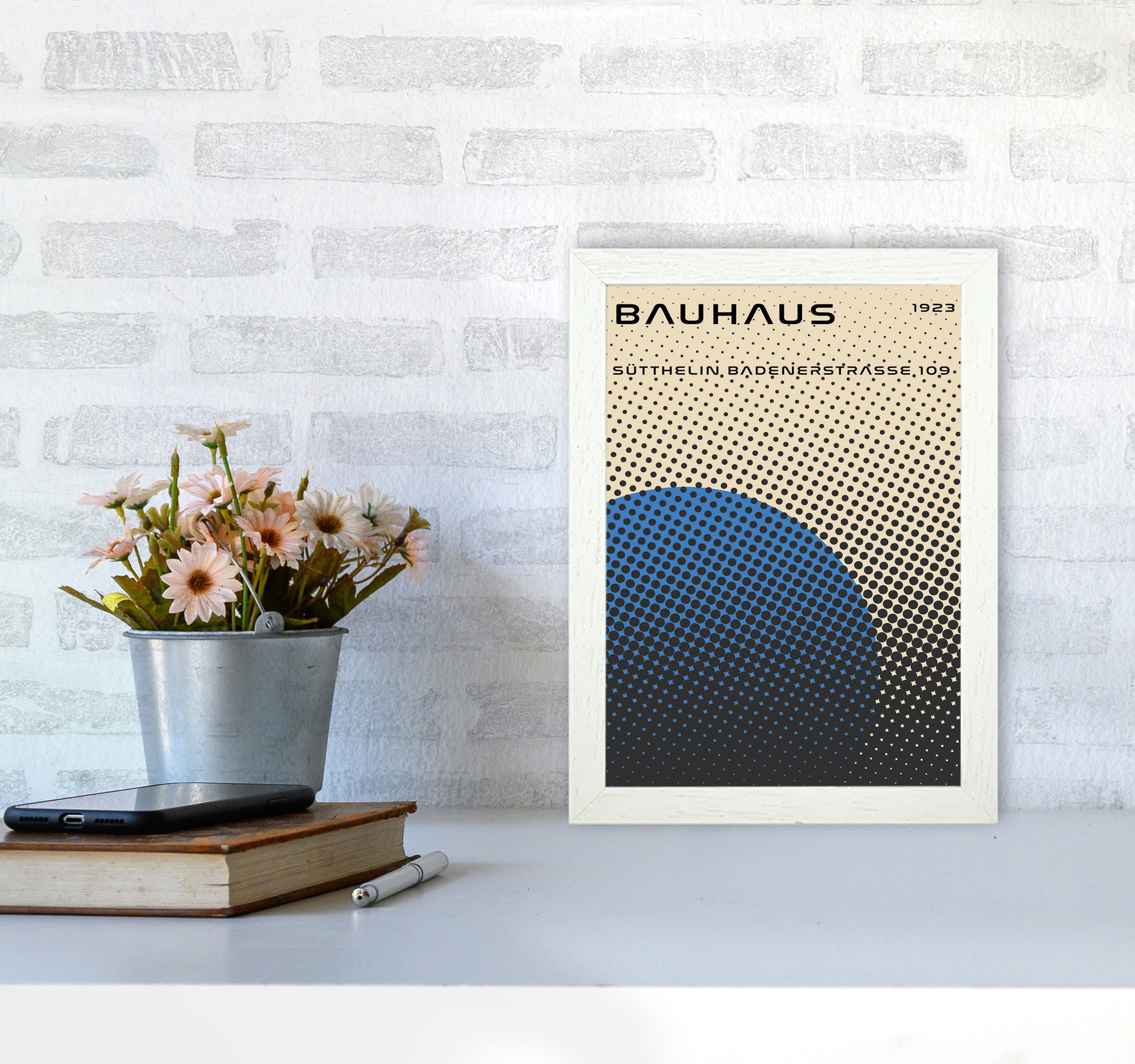 Bauhaus Geometric Blue Vibe Art Print by Jason Stanley A4 Oak Frame