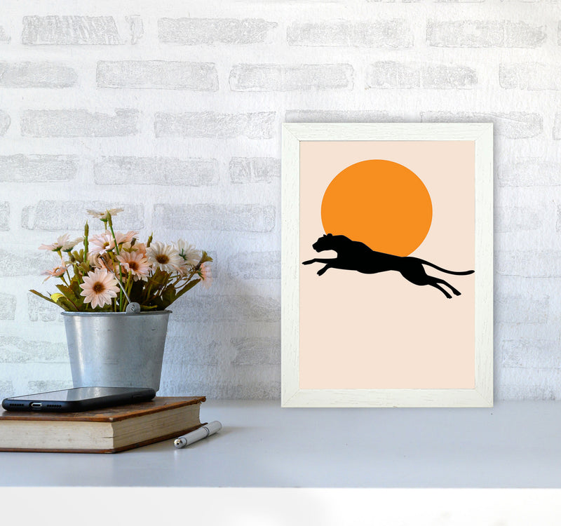 Leaping Leopard Sun Poster Art Print by Jason Stanley A4 Oak Frame