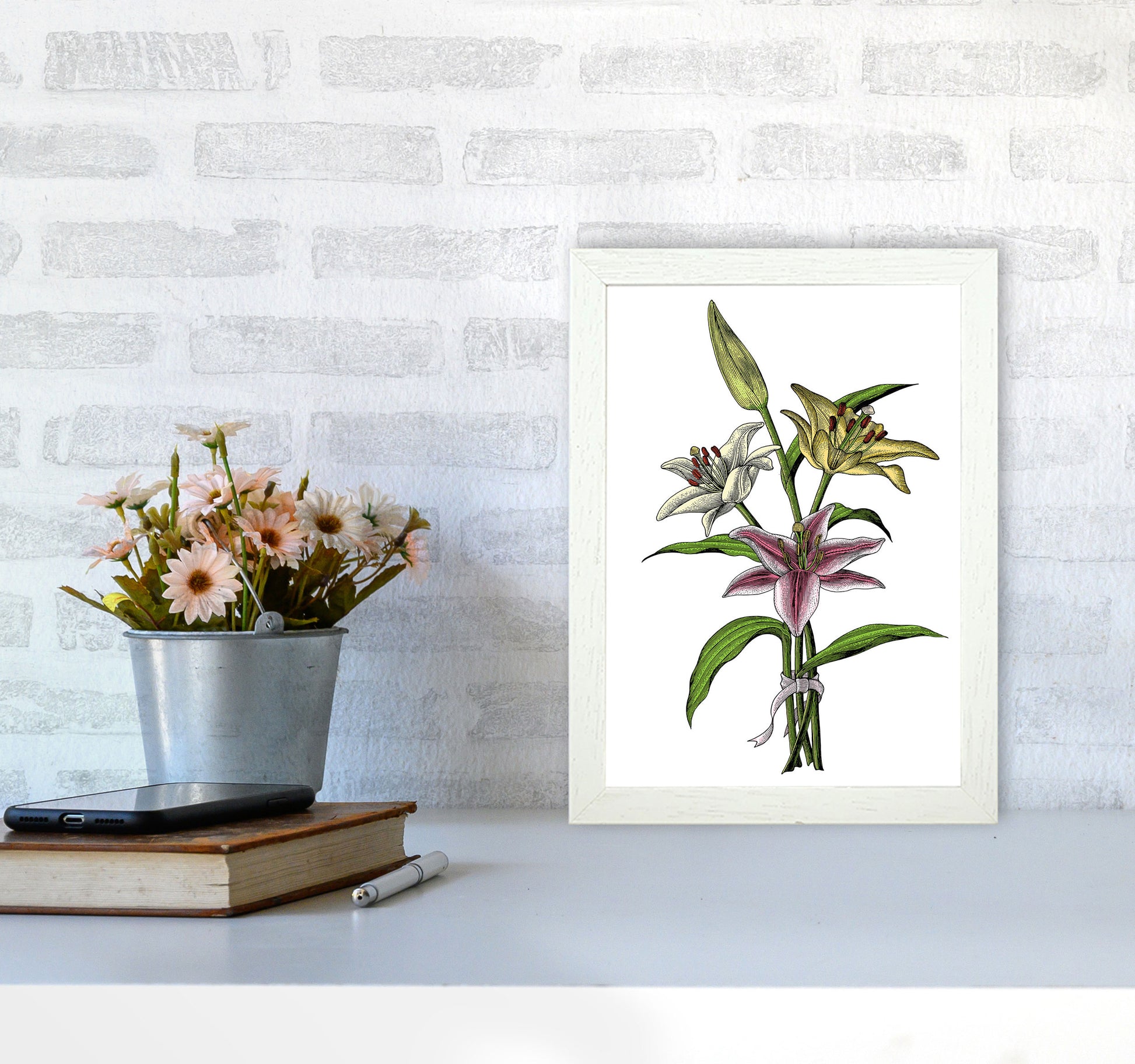 Vintage Lilly Illustration Art Print by Jason Stanley A4 Oak Frame