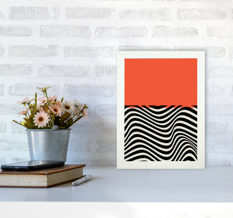 Minimal Abstract Red Wave Art Print by Jason Stanley A4 Oak Frame