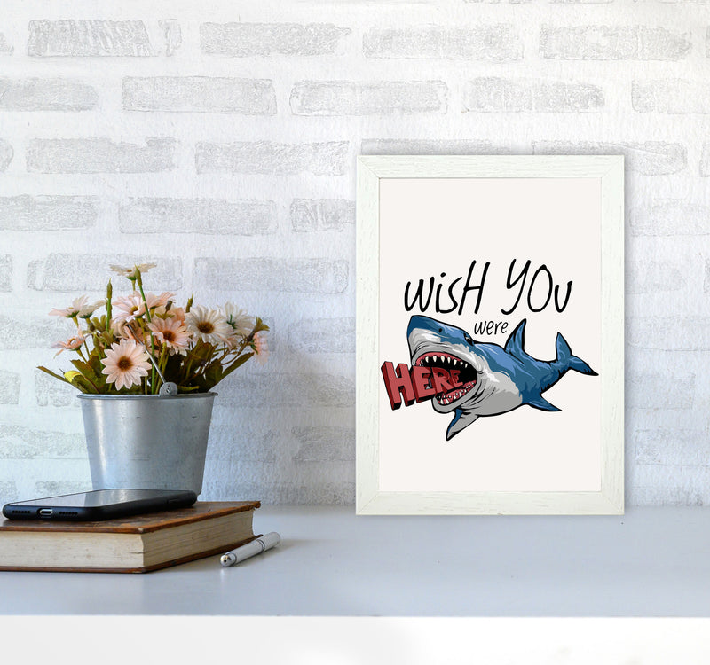 Wish You Were Here Shark Art Print by Jason Stanley A4 Oak Frame