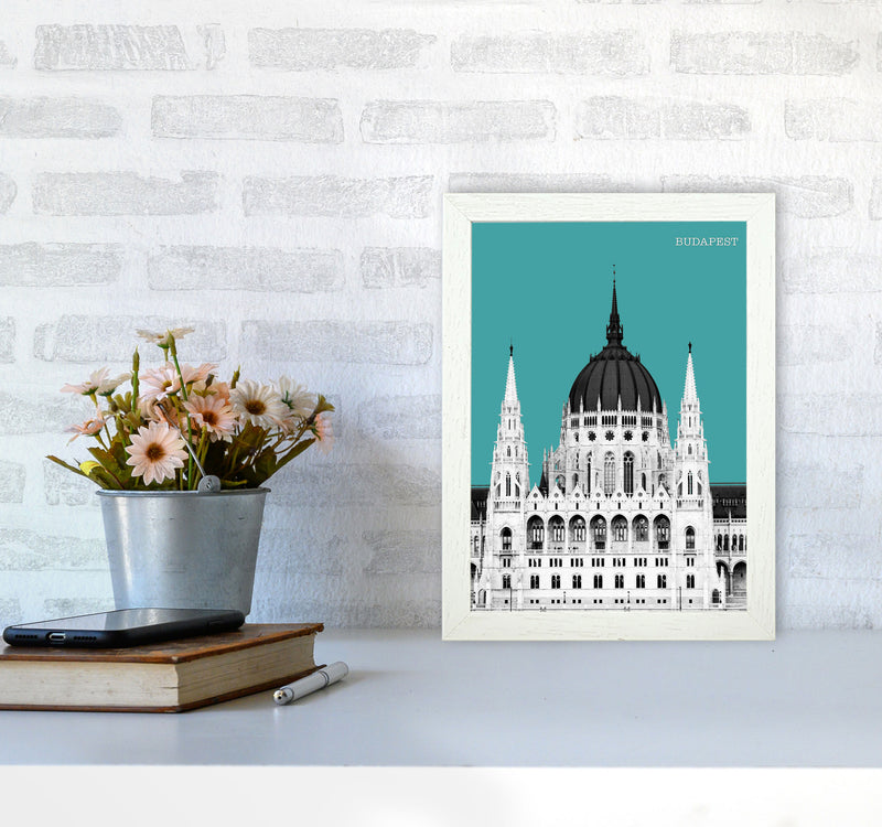 Halftone Budapest Green Art Print by Jason Stanley A4 Oak Frame
