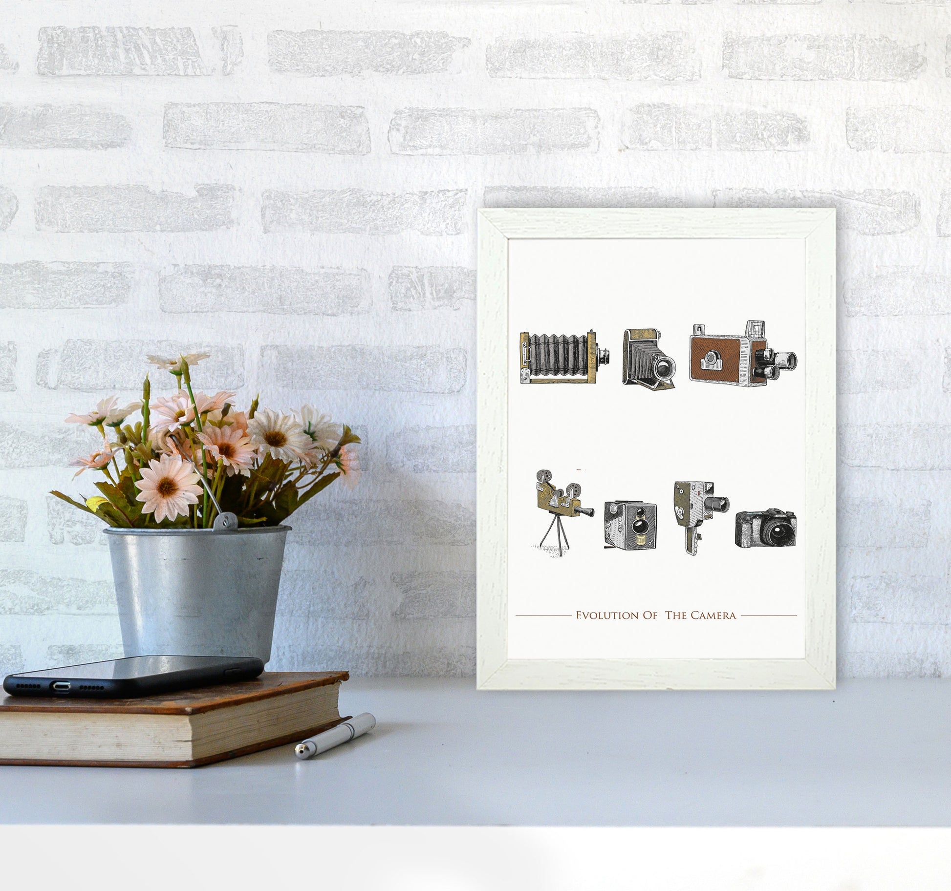 Evolution Of The Camera Art Print by Jason Stanley A4 Oak Frame