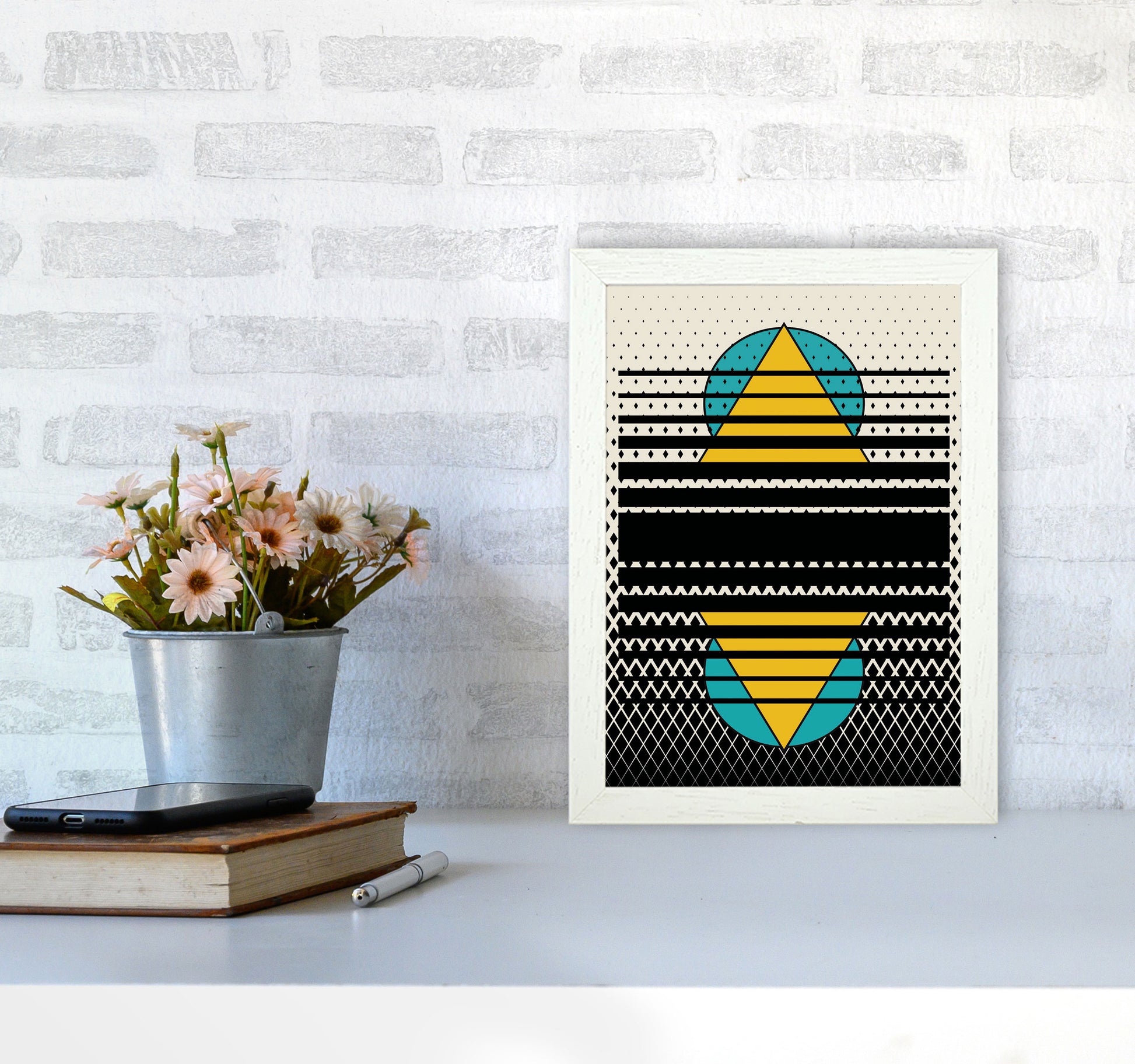 Geometric Suns Pattern Art Print by Jason Stanley A4 Oak Frame