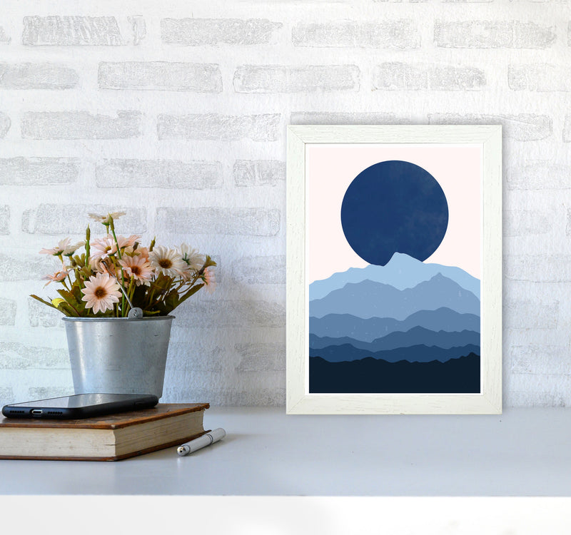 Blue Abstract Moonrise Art Print by Jason Stanley A4 Oak Frame