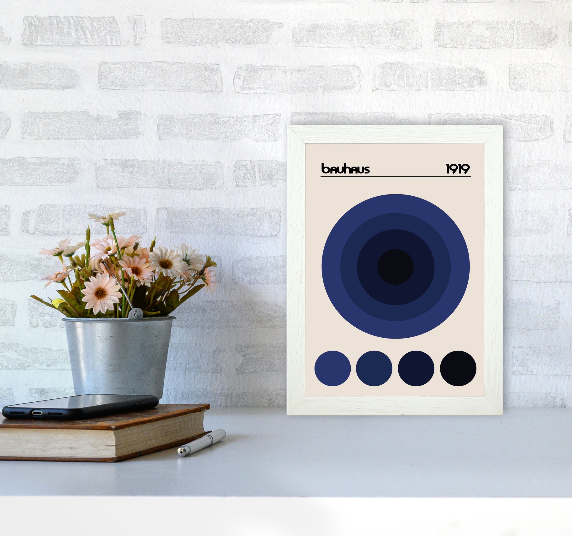 Bauhaus Blue Circle Art Print by Jason Stanley A4 Oak Frame