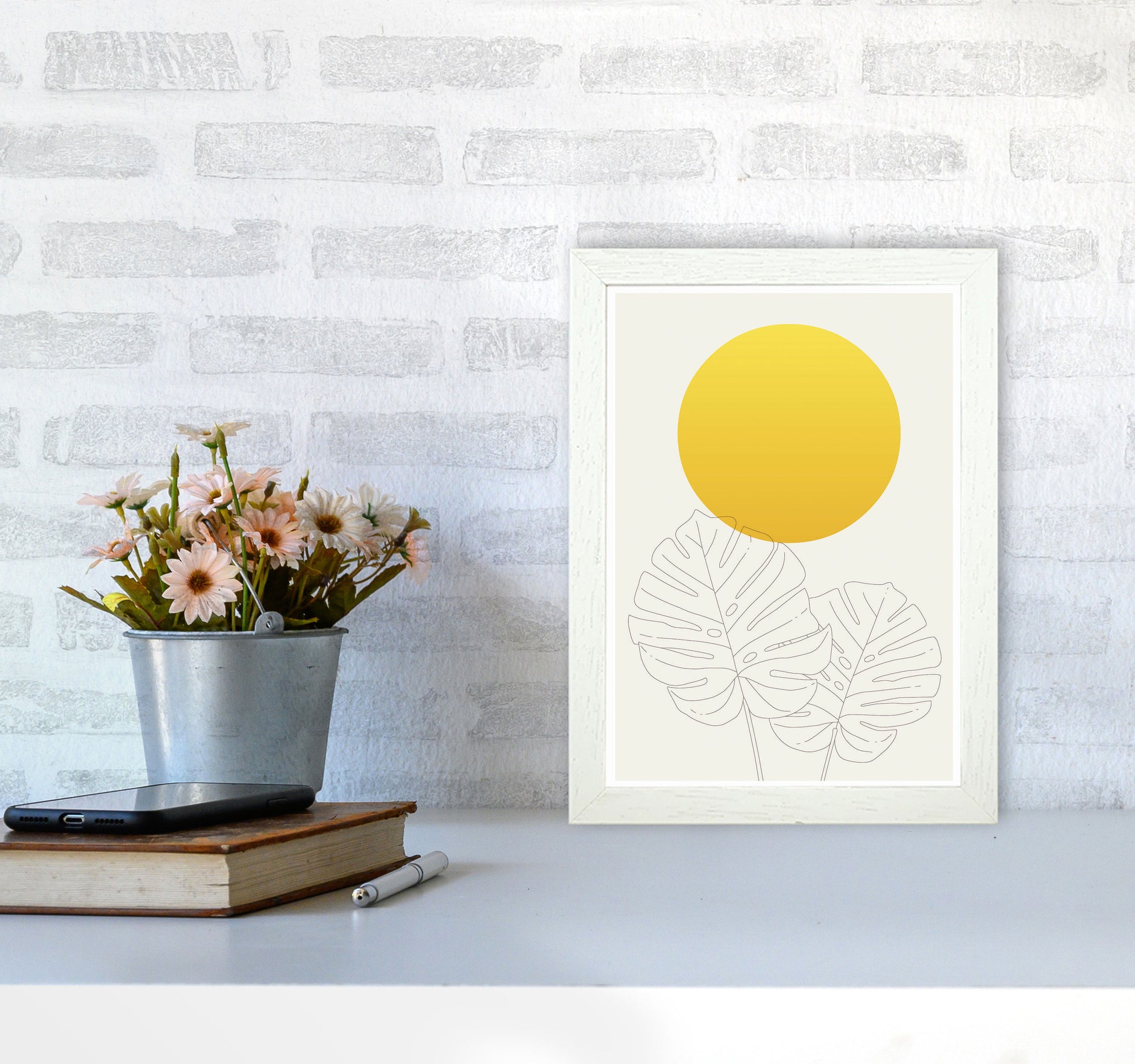 Botanical Yellow 1 Art Print by Jason Stanley A4 Oak Frame
