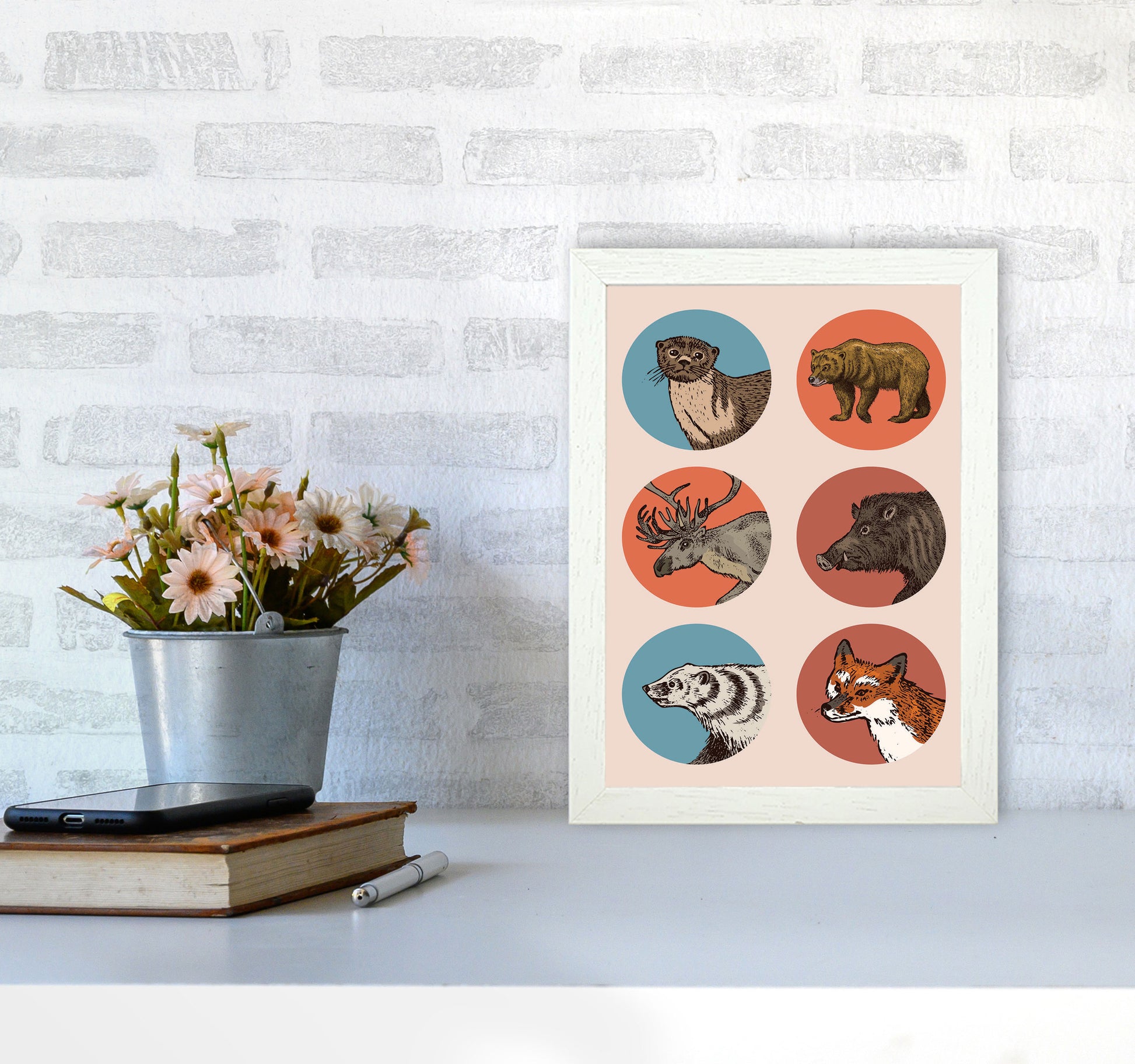 Animal Circles II Art Print by Jason Stanley A4 Oak Frame