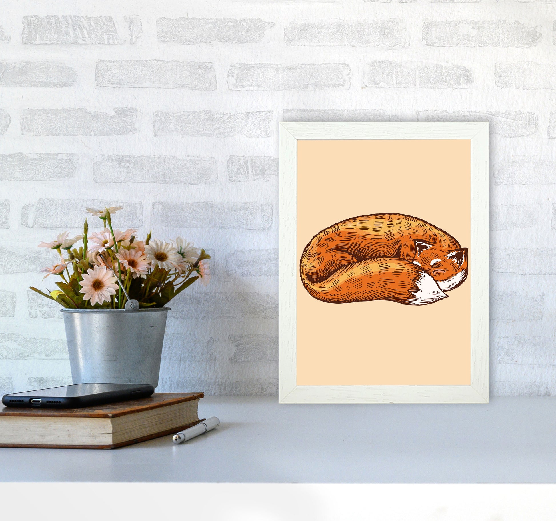 The Sleeping Fox Art Print by Jason Stanley A4 Oak Frame