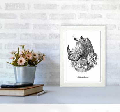 The Rugby Rhino Art Print by Jason Stanley A4 Oak Frame