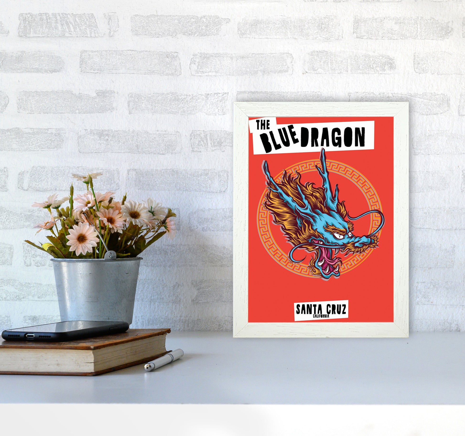 The Blue Dragon Art Print by Jason Stanley A4 Oak Frame